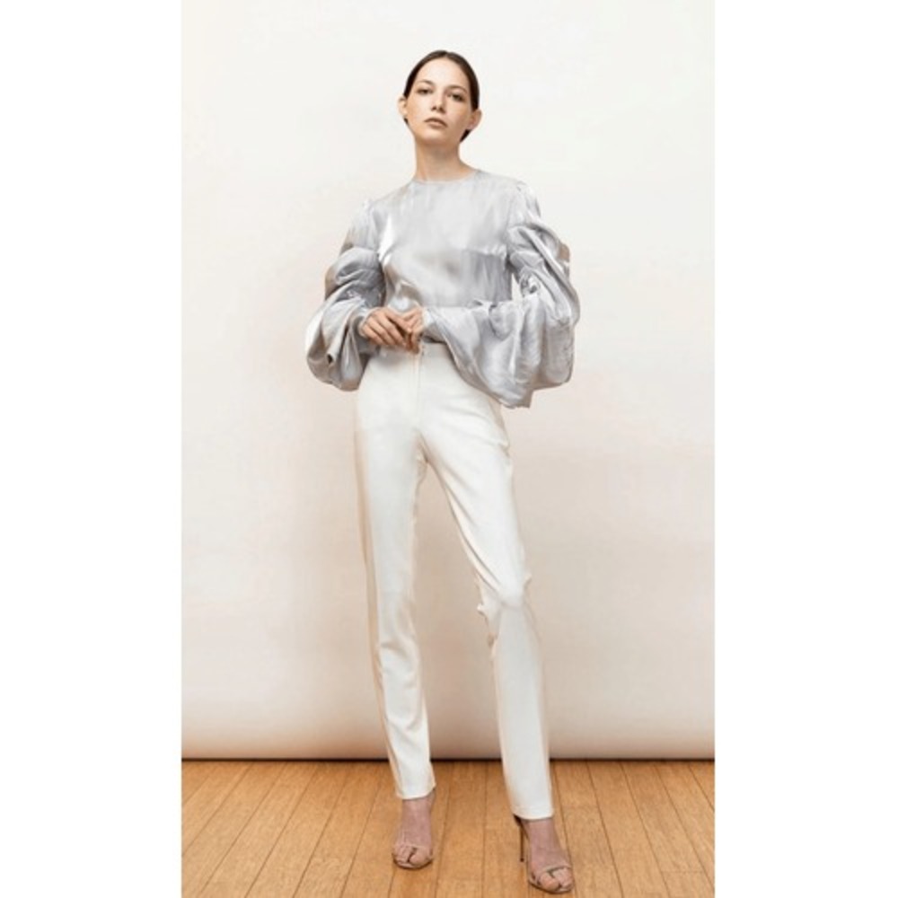 Michail Puff Sleeve Blouse Womens Silver L  (TP1)
